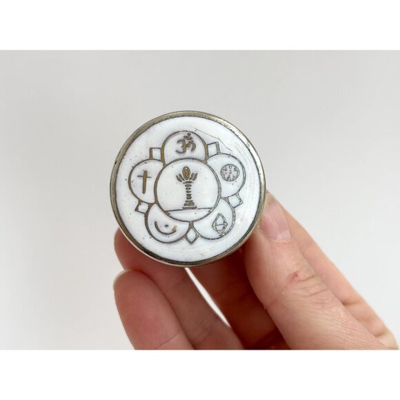 Unity White Enamel Vintage Tiny Silver Toned Catchall Container | Jewelry Box - Picture 2 of 10